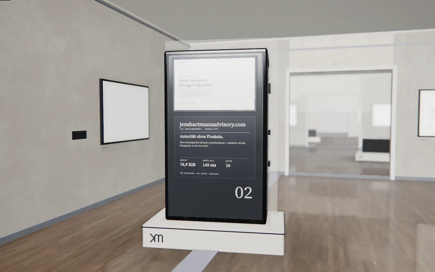Exhibition photo: the stele of jenshartmannadvisory.com in the gallery