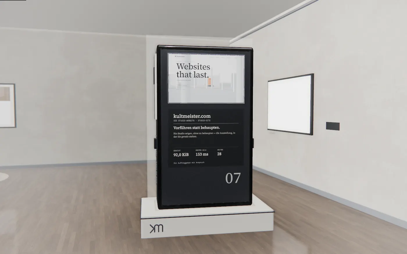 Exhibition photo: the stele of kultmeister.com in the gallery