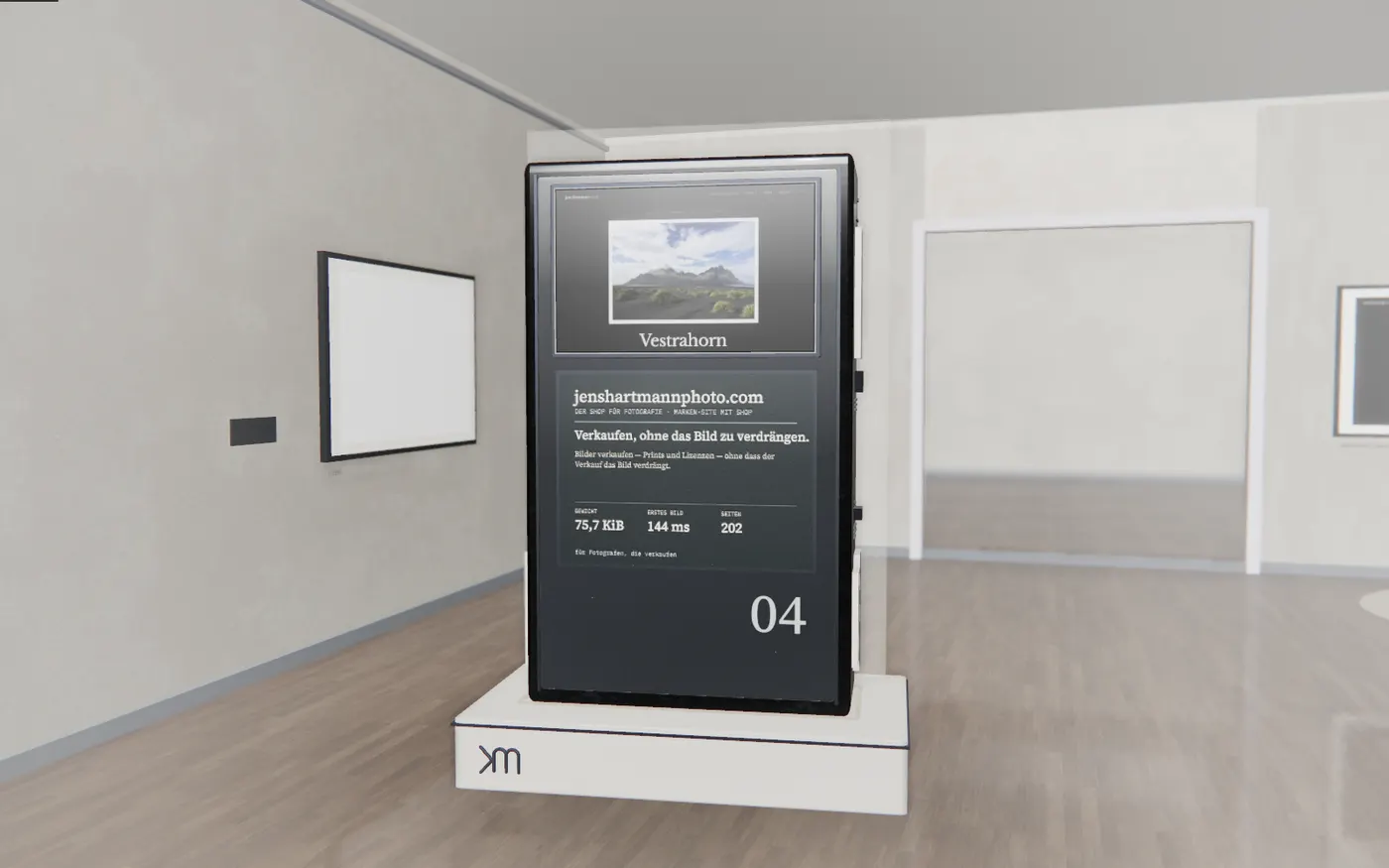 Exhibition photo: the stele of jenshartmannphoto.com in the gallery